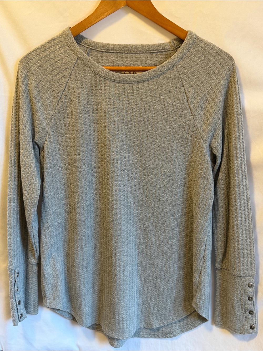 Gray Waffle Knit Long Sleeve Top